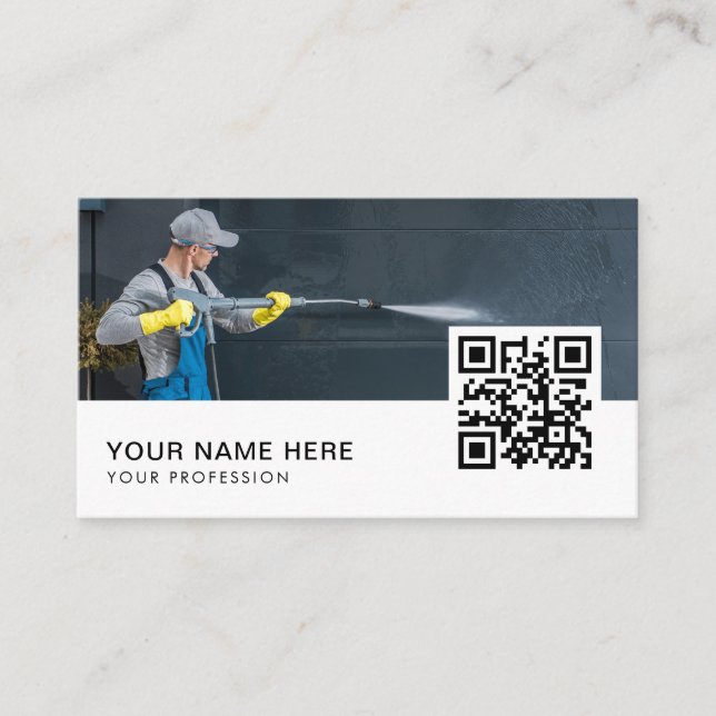 Tarjeta De Visita Lavado de presión | Limpiador | QR Code Business (Anverso)