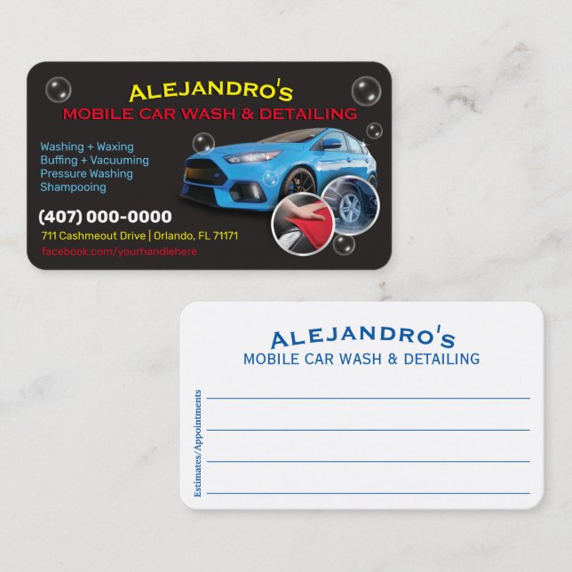 Tarjeta De Visita Lavado y desconexión de coches móviles - Tem de la (Anverso / Reverso)