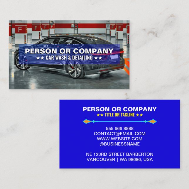Tarjeta De Visita Lavado y desconexión profesional de auto azul negr (Anverso / Reverso)