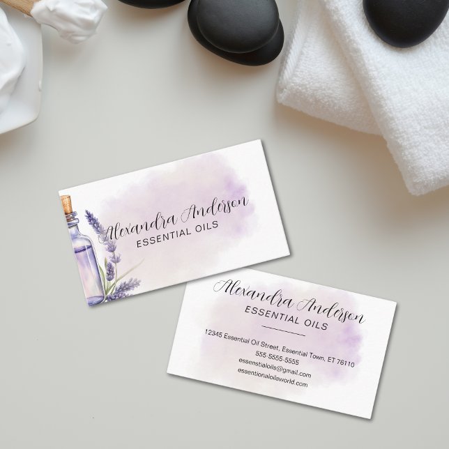 Tarjeta De Visita Lavanda Aceites Esenciales Agua Floral Floral (Lavender Essential Oils Floral Watercolor Business Card)