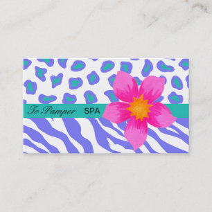 Tarjeta De Visita Lavanda, Blanco, Verde azulada Cebra Floral y Piel