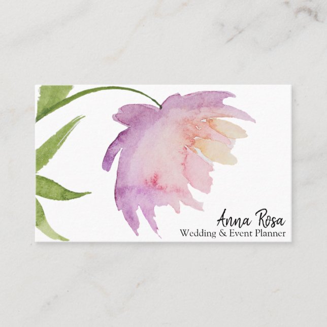 Tarjeta De Visita *~* Lavanda Elegante color de agua rosa Peony Flor (Anverso)