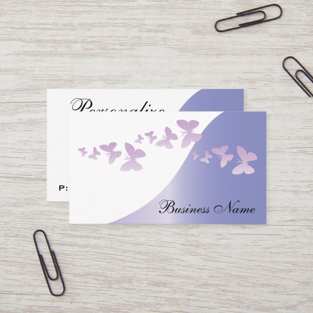 Tarjeta De Visita Lavanda elegante con mariposas | Personalizar (Anverso/Reverso In Situ)
