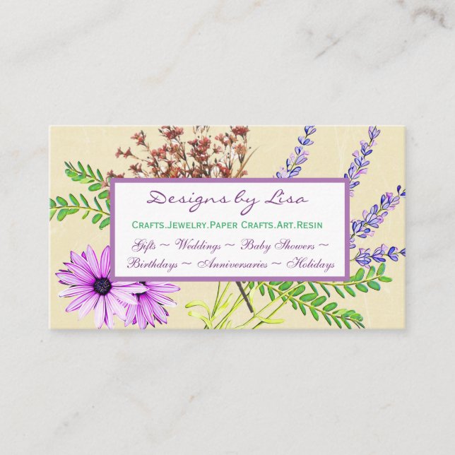 Tarjeta De Visita Lavanda floral de bonito y artesanía de Daisies (Anverso)