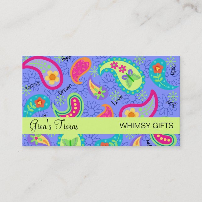 Tarjeta De Visita Lavanda Lime Green Patrón Paisley Moderno (Anverso)