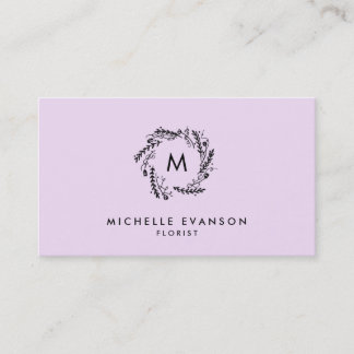 Tarjeta De Visita Lavanda monogramo y correa floral negra
