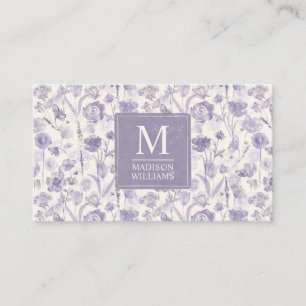 Tarjeta De Visita Lavanda Morado Aquarela Floral Flores Patrón