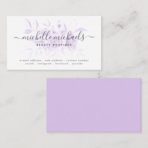 Tarjeta De Visita Lavanda Morado Floral Mínimo Script Moderno