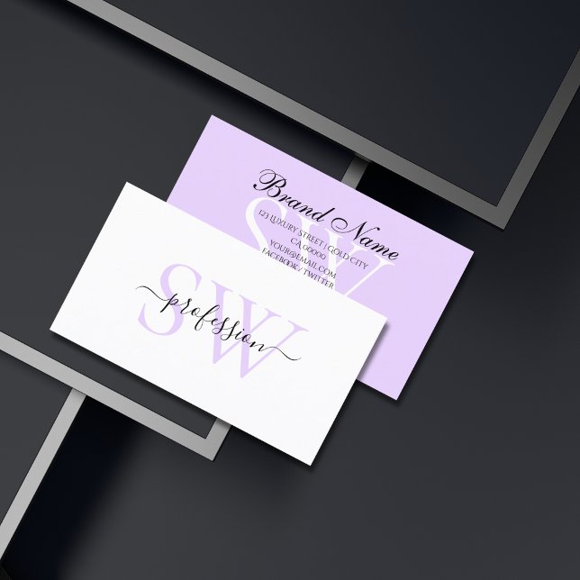 Tarjeta De Visita Lavanda pastel de luz blanca moderna con Iniciales (Subido por el creador)
