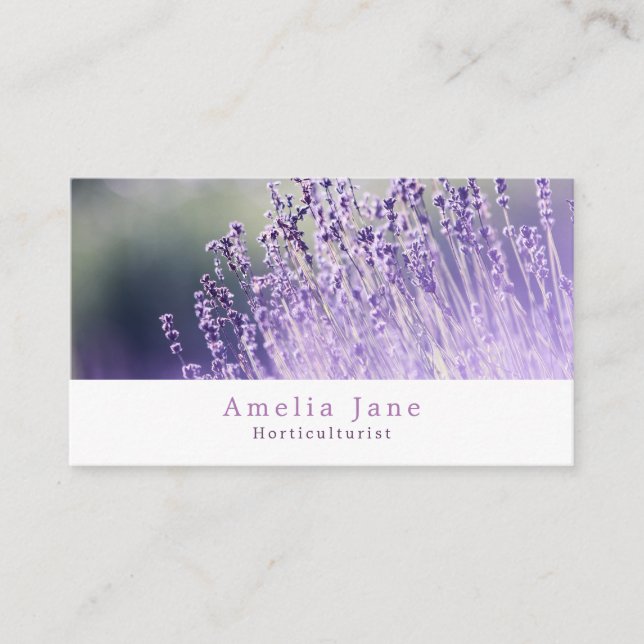 Tarjeta De Visita Lavanda púrpura, jardinero, horticulturista (Anverso)