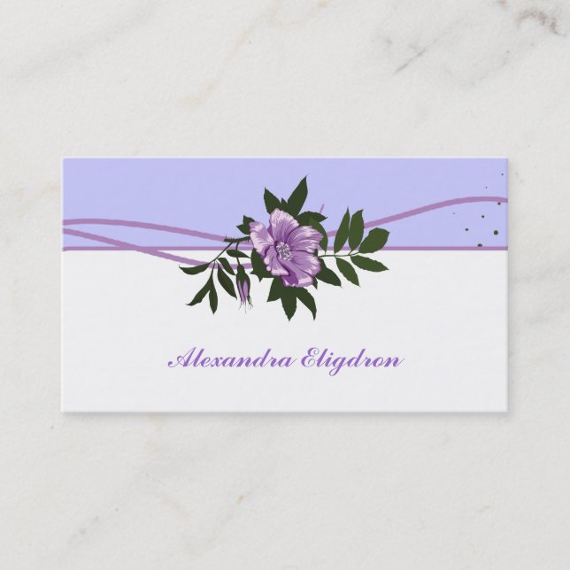 Tarjeta De Visita Lavanda rosa púrpura salvaje, floral blanca (Anverso)