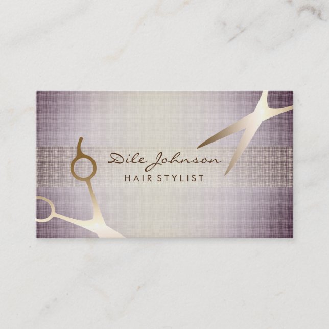 Tarjeta De Visita Lavanda Saloon Linen de Purpurina Gold de estilo H (Anverso)