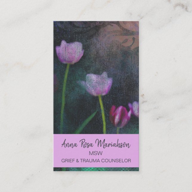 Tarjeta De Visita *~* Lavanda Tulipán gris rosa Shabby Vintage Grung (Anverso)