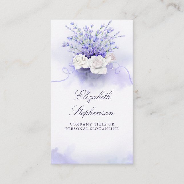 Tarjeta De Visita Lavandras Púrpura Elegante Floral Acuarela (Anverso)