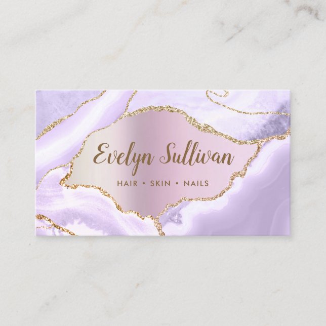 Tarjeta De Visita Lavender Agate Faux Pearlescent Relieve metalizado (Anverso)