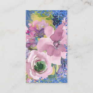 Tarjeta De Visita Lavender Blues Watercolor Floral Purpurina