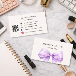 Tarjeta De Visita Lavender bow beige crema qr código de medios socia