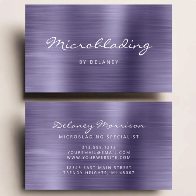 Tarjeta De Visita Lavender Brushed Metal Script Microblading (Subido por el creador)