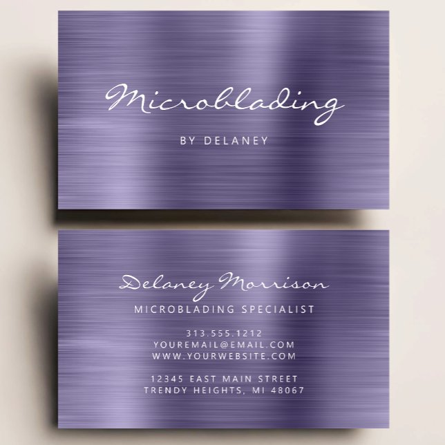 Tarjeta De Visita Lavender Brushed Metal Script Microblading (Subido por el creador)