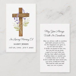 Tarjeta De Visita Lavender Cross Memorial Funeral Prayer Card