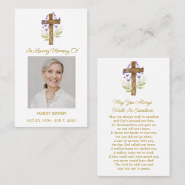Tarjeta De Visita Lavender Cross Memorial Photo Funeral Prayer Card