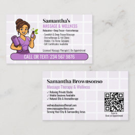Tarjeta De Visita Lavender Essential Oil Massage Spa QR Cartoon Girl