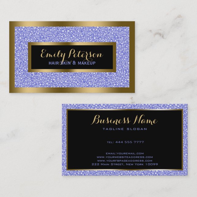 Tarjeta De Visita Lavender Fax Purpurina Gold Accents Makup Business (Anverso / Reverso)