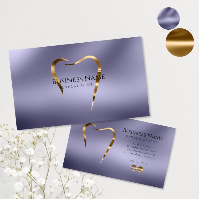 Tarjeta de visita Lavender & Gold Dentist (Subido por el creador)