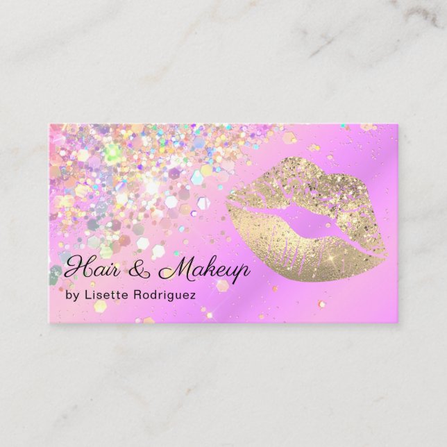Tarjeta De Visita Lavender Gold Lip Gloss Makeup Artista Purpurina (Anverso)