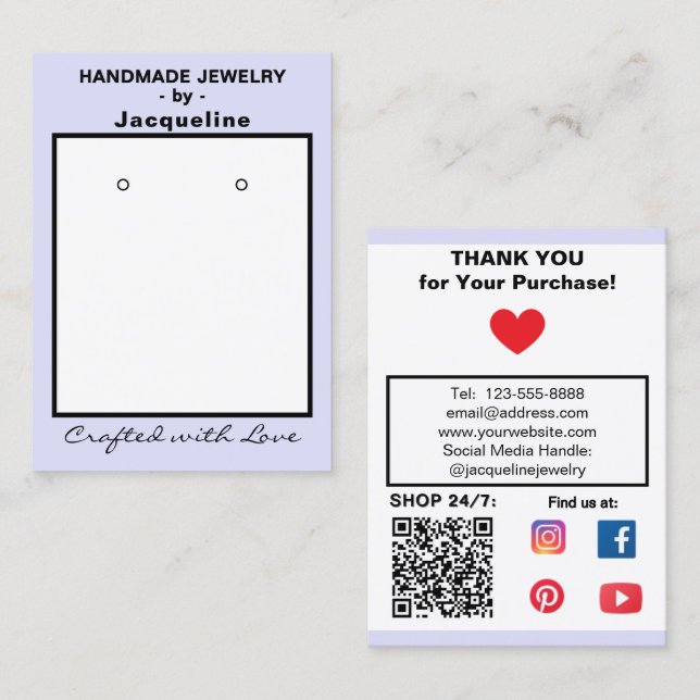 Tarjeta De Visita Lavender Jewelry Earrings Social QR Code (Anverso / Reverso)