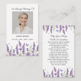 Tarjeta De Visita Lavender Memorial Photo Funeral Prayer Card