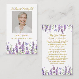 Tarjeta De Visita Lavender Memorial Photo Funeral Prayer Card