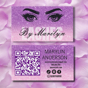 Tarjeta De Visita Lavender Ombre Purpurina Lash Technician Código QR
