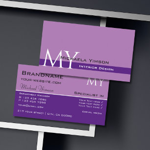 Tarjeta De Visita Lavender Purple Classic con Iniciales Profesionale