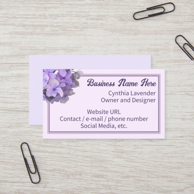 Tarjeta de visita Lavender Purple Hydrangea (Anverso/Reverso In Situ)