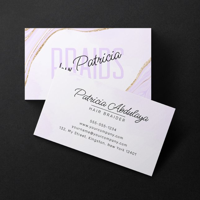Tarjeta De Visita Lavender Purpurina de oro Agate Hair Braike Salon (Subido por el creador)