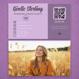 Tarjeta De Visita Lavender QR Código Foto Monograma Medios Sociales
