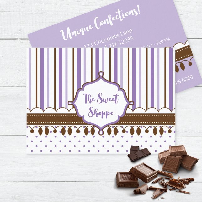 Tarjeta De Visita Lavender Stripes Candy Sweet Shoppe (Subido por el creador)