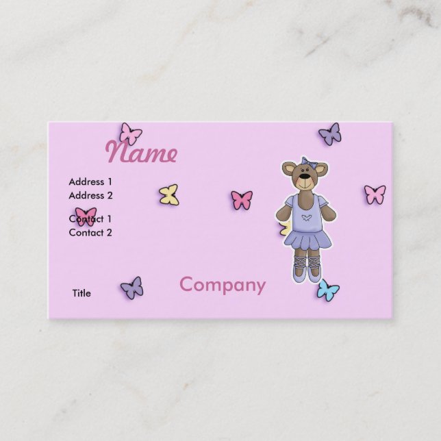 Tarjeta De Visita Lavender Tutu Ballerina Bear (Anverso)