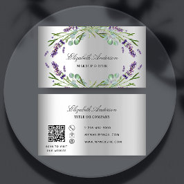 Tarjeta De Visita Lavender violeta eucalipto verde plata código QR