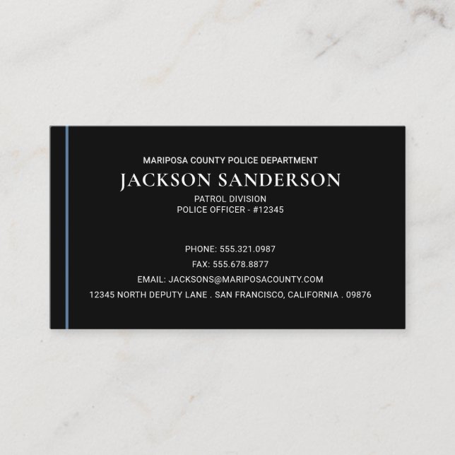 Tarjeta De Visita Law Enforcement Officer Police Department (Anverso)