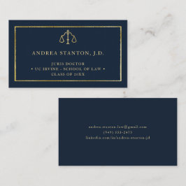 Tarjeta De Visita Law School Grad Student Lawyer Gold Navy Elegant
