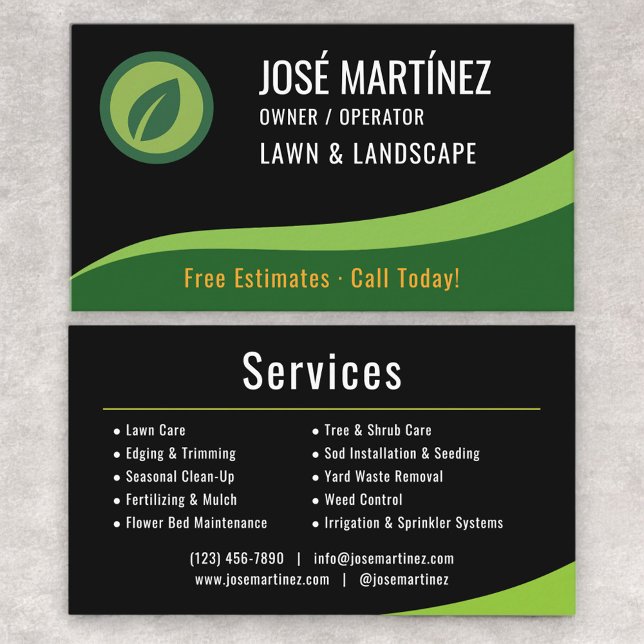 Tarjeta De Visita Lawn and Landscape Black Green  (Subido por el creador)