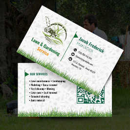 Tarjeta De Visita Lawn Care & Landscaping Business Card – Green & Wh