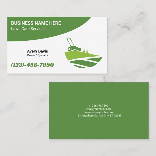 Tarjeta De Visita Lawn Care Landscaping Service Logo Grass Cutting (Anverso / Reverso)