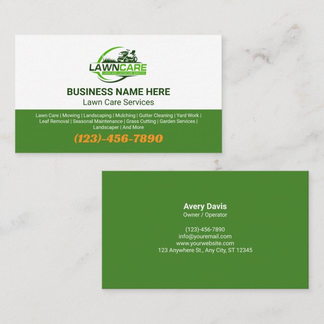 Tarjeta De Visita Lawn Care & Landscaping Services Logo Grass  (Anverso / Reverso)