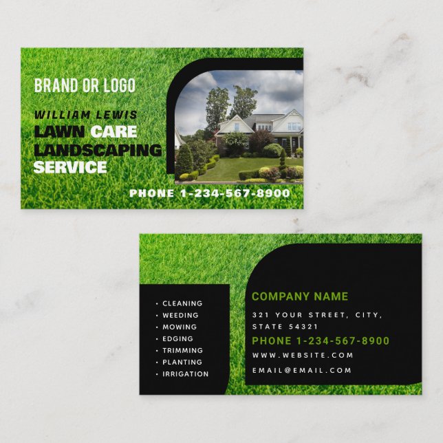 Tarjeta De Visita Lawn Care Photo Landscaping Mowing Business Logo (Anverso / Reverso)