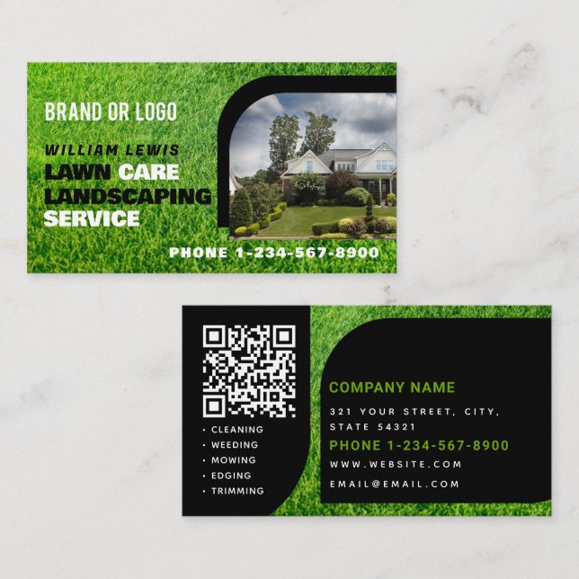 Tarjeta De Visita Lawn Care Photo Landscaping Mowing QR Code (Anverso / Reverso)