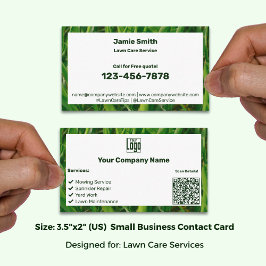 Tarjeta De Visita Lawn Care Service Green White Logo QR Code