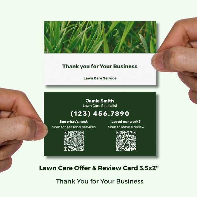 Tarjeta De Visita Lawn Care Service  Thank You & Review Combo (Lawn Care Service Thank You & Review Combo Business Card; (US) Size 3.5x2 Inch Landscape Format)